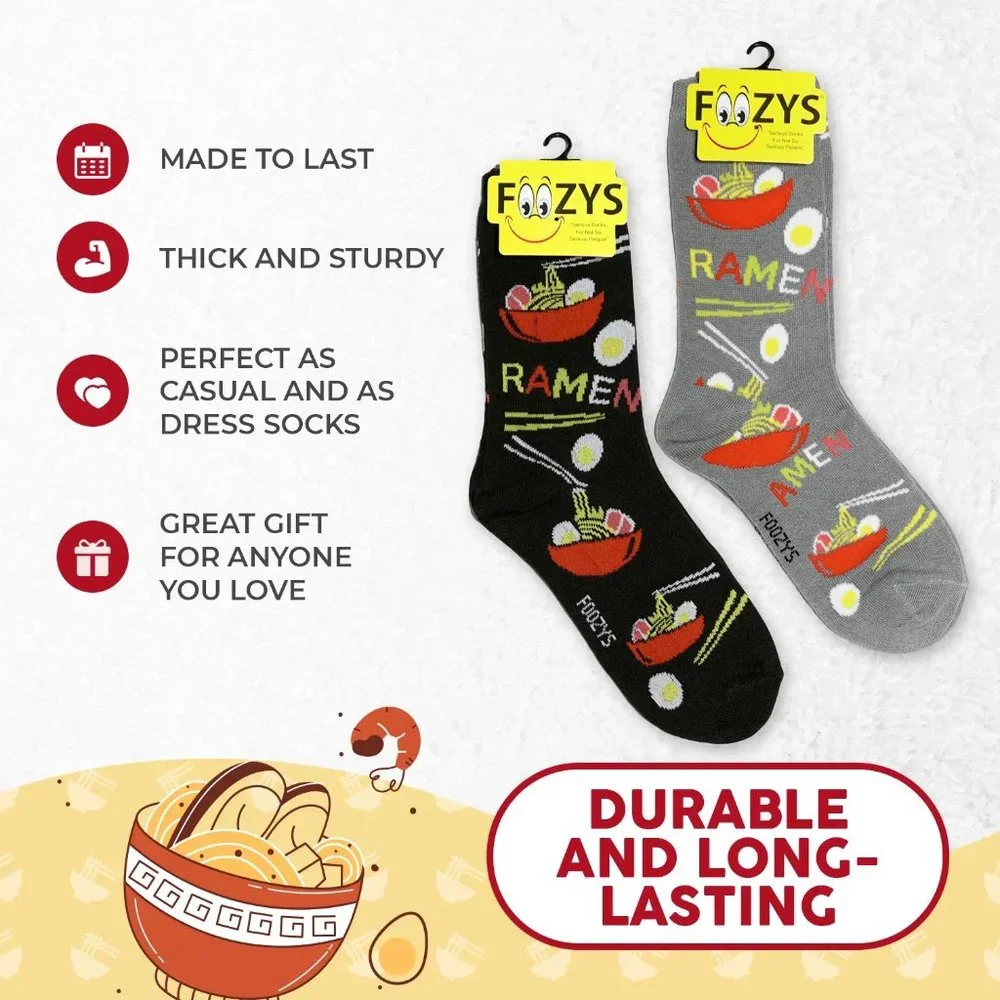 Ramen Noodles Soup Egg Stir Fry Chopsticks Fun Crew Socks Foozys Women's 2 Pair